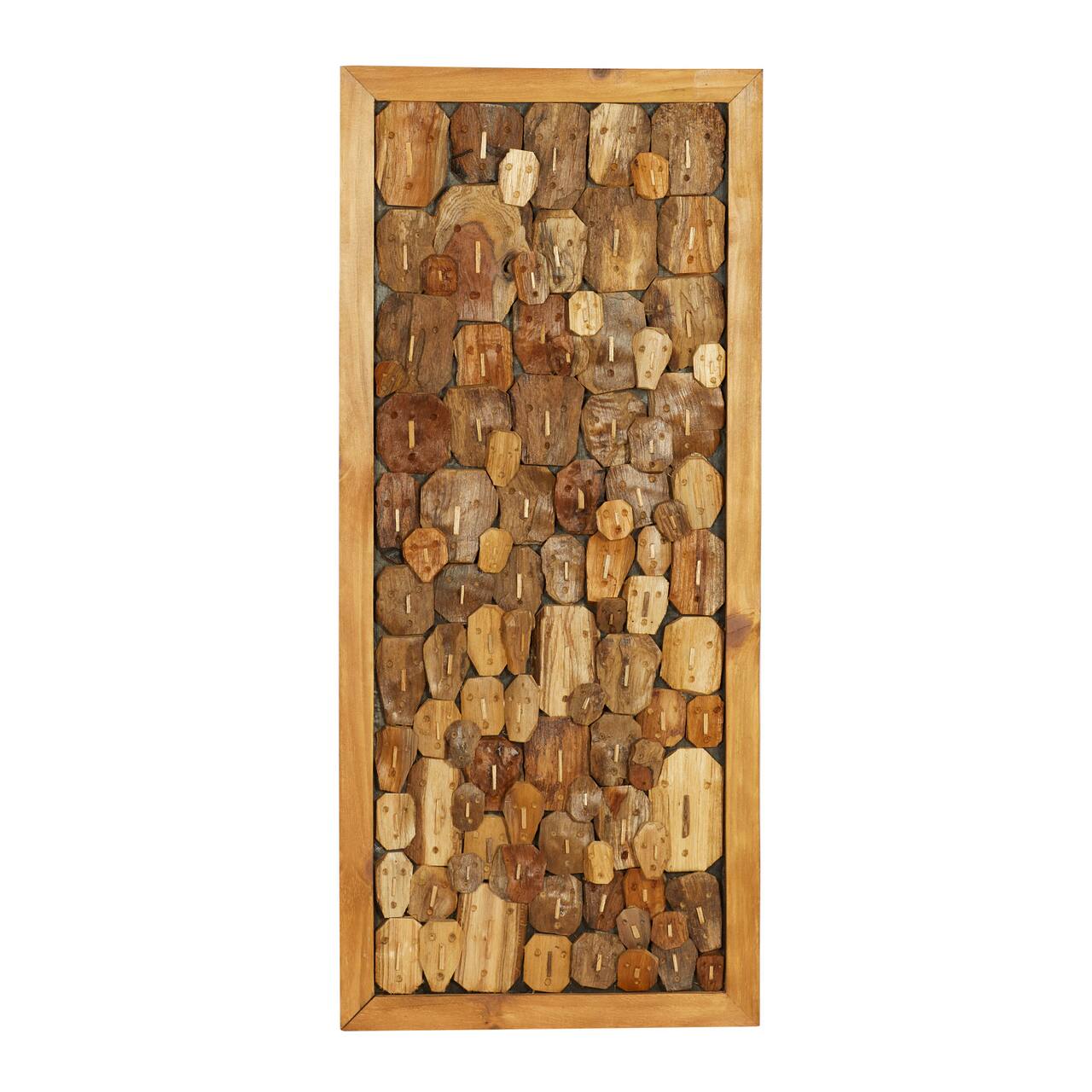 Rectangular Brown Wood Totem Face Wall Art, 32" x 14" x 2"